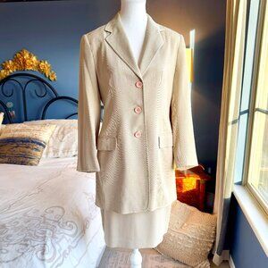 Vintage Beige Herringbone Skirt Suit Set